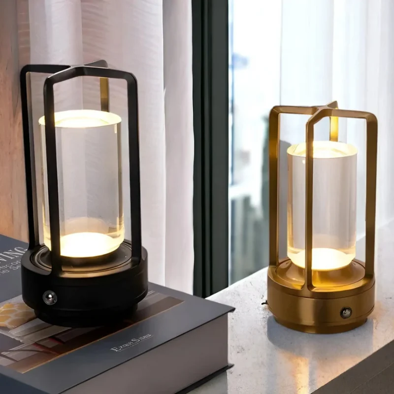 Draadloze LED Tafellamp Kristal Metalen Kooi Dimbaar Touch Sensor Oplaadbaar Sfeerverlichting Woonkamer Slaapkamer | Sansoti