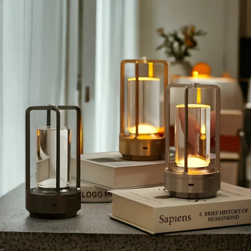 Draadloze LED Tafellamp Kristal Metalen Kooi Dimbaar Touch Sensor Oplaadbaar Sfeerverlichting Woonkamer Slaapkamer | Sansoti