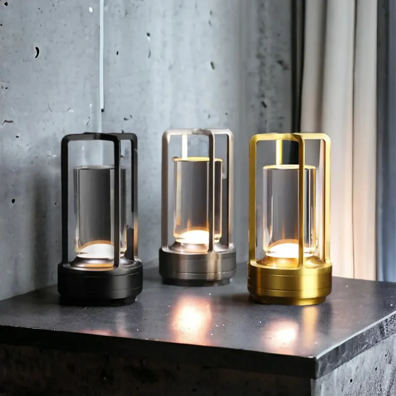 Draadloze LED Tafellamp Kristal Metalen Kooi Dimbaar Touch Sensor Oplaadbaar Sfeerverlichting Woonkamer Slaapkamer | Sansoti