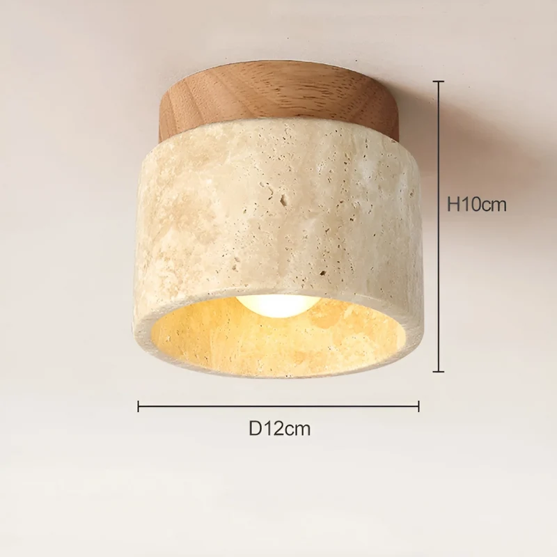 Japanse Plafondlamp Rond Travertijn Hout Warm Licht E27 Wabi Sabi Minimalistische Sfeerverlichting Woonkamer | Sansoti