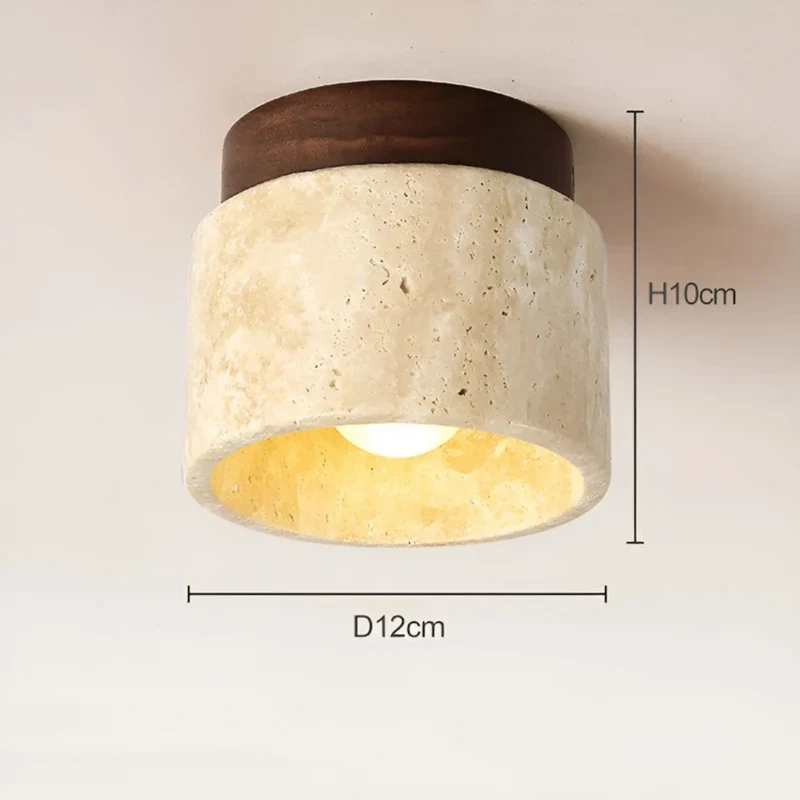 Japanse Plafondlamp Rond Travertijn Hout Warm Licht E27 Wabi Sabi Minimalistische Sfeerverlichting Woonkamer | Sansoti