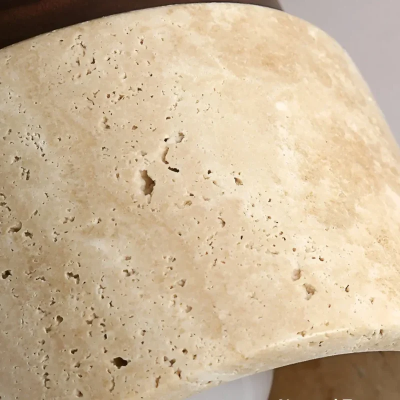 Japanse Plafondlamp Rond Travertijn Hout Warm Licht E27 Wabi Sabi Minimalistische Sfeerverlichting Woonkamer | Sansoti