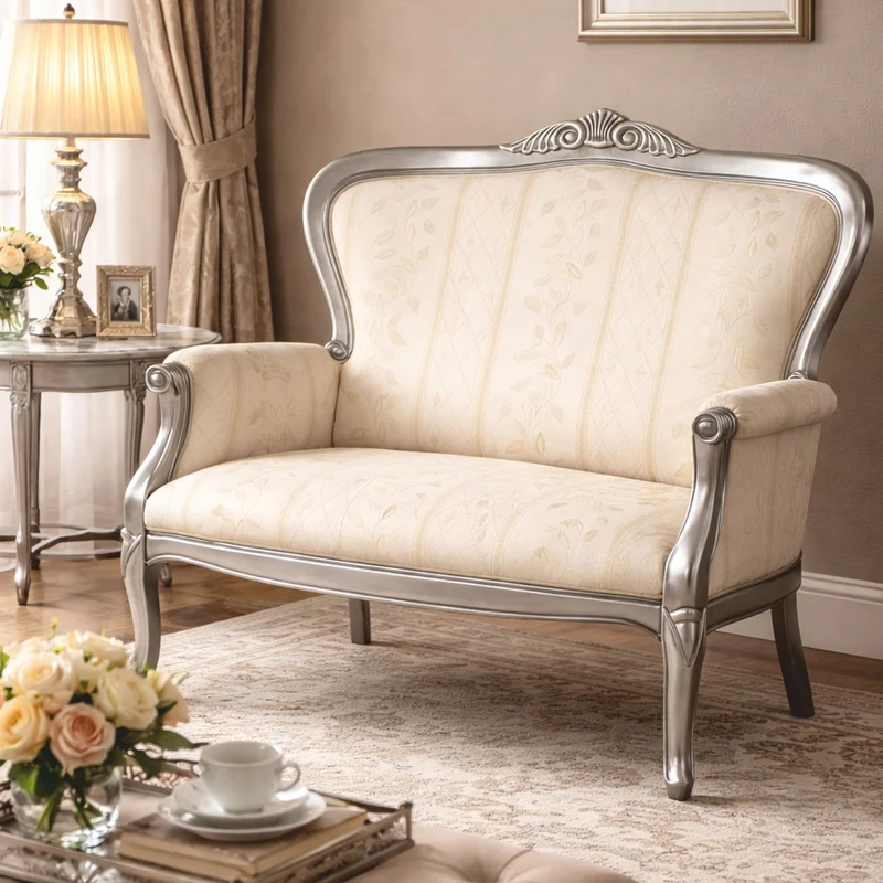 Casa Padrino Luxus Barock Sofa Creme / Silber 130 cm - Barock Möbel - Made in Italy