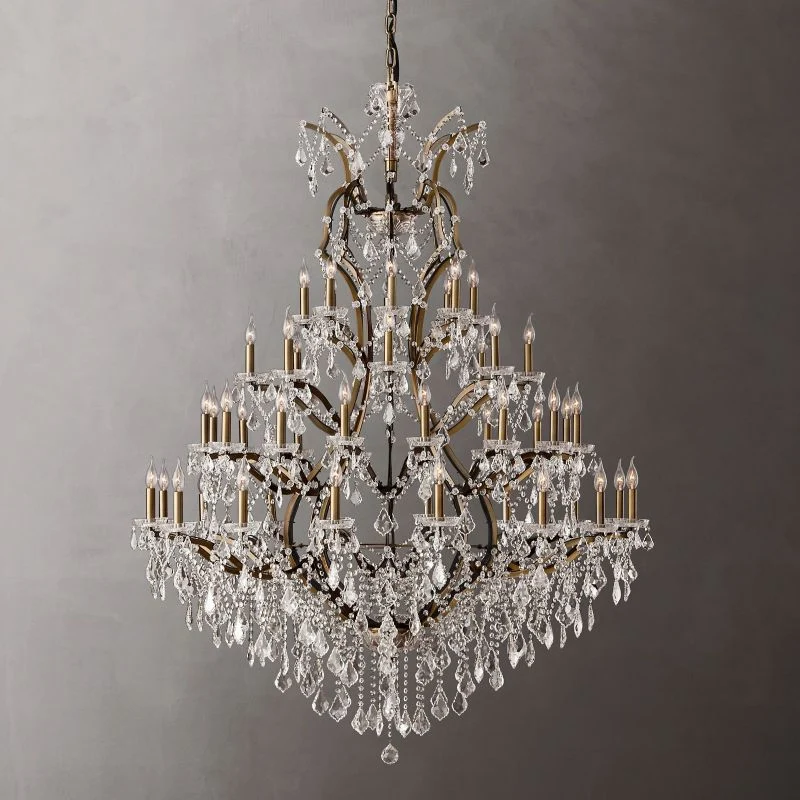 Ronde Kristallen Kroonluchter 150cm IJzer Messing 49 Lichtpunten Dimbaar Rococo Empire Stijl Eetkamer Eetzaal | Sansoti
