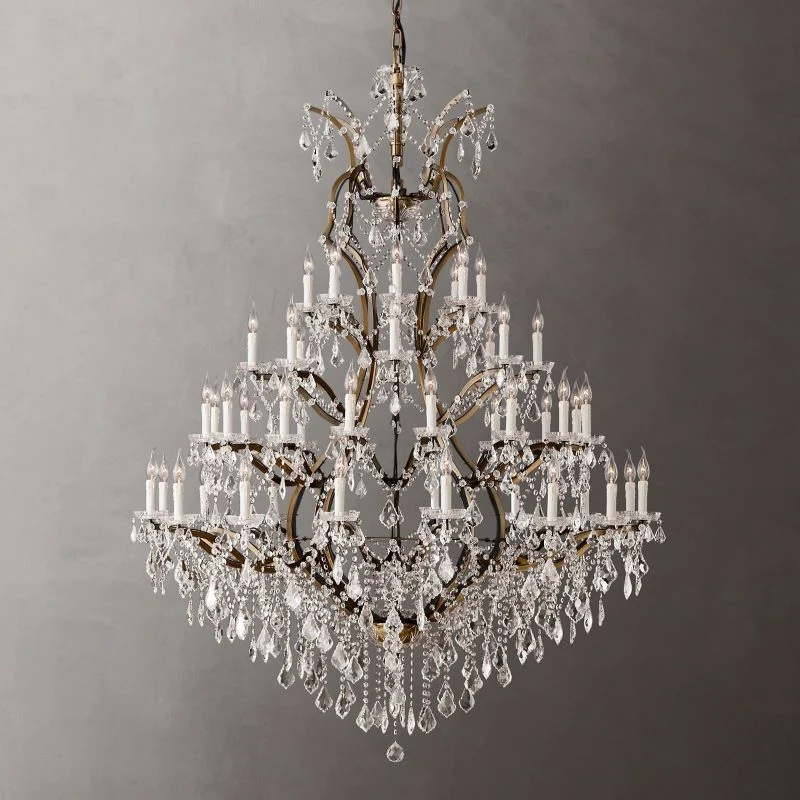 Ronde Kristallen Kroonluchter 150cm IJzer Messing 49 Lichtpunten Dimbaar Rococo Empire Stijl Eetkamer Eetzaal | Sansoti