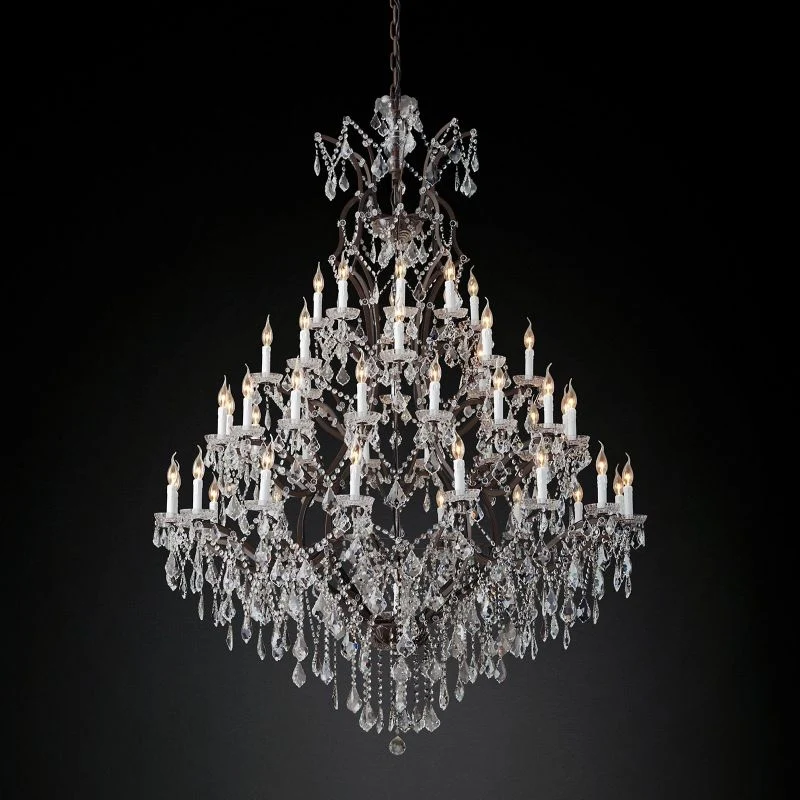 Ronde Kristallen Kroonluchter 150cm IJzer Messing 49 Lichtpunten Dimbaar Rococo Empire Stijl Eetkamer Eetzaal | Sansoti