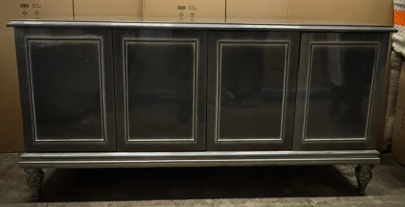 Casa Padrino Luxus Barock Sideboard mit 4 Türen Grau 200 cm - Handgefertigtes Barock Möbelstück aus Massivholz