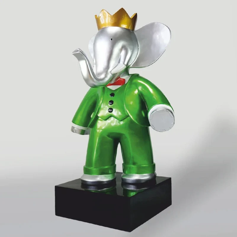 Casa Padrino XXL Deko Skulptur Elefant mit Krone H. 180 cm - Garten Deko Figur