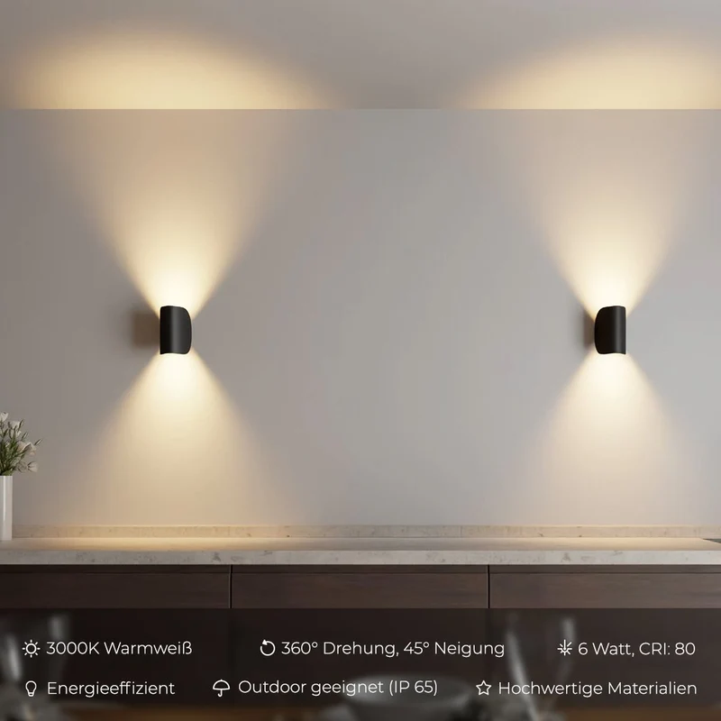 Draaibare LED-wandlamp voor Binnen & Buiten – Verstelbaar Zwart & Wit | Sansoti