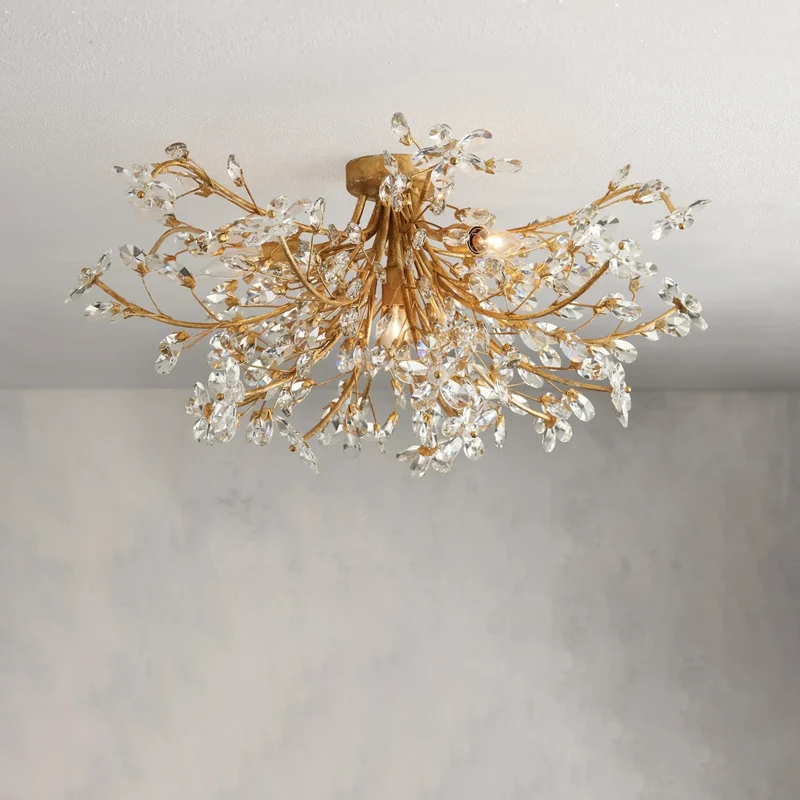 Kristallen Plafondlamp Ø70cm IJzer Handafgewerkt Bloesem Design Vier Lichtpunten Elegant Venetiaans Woonkamer | Sansoti
