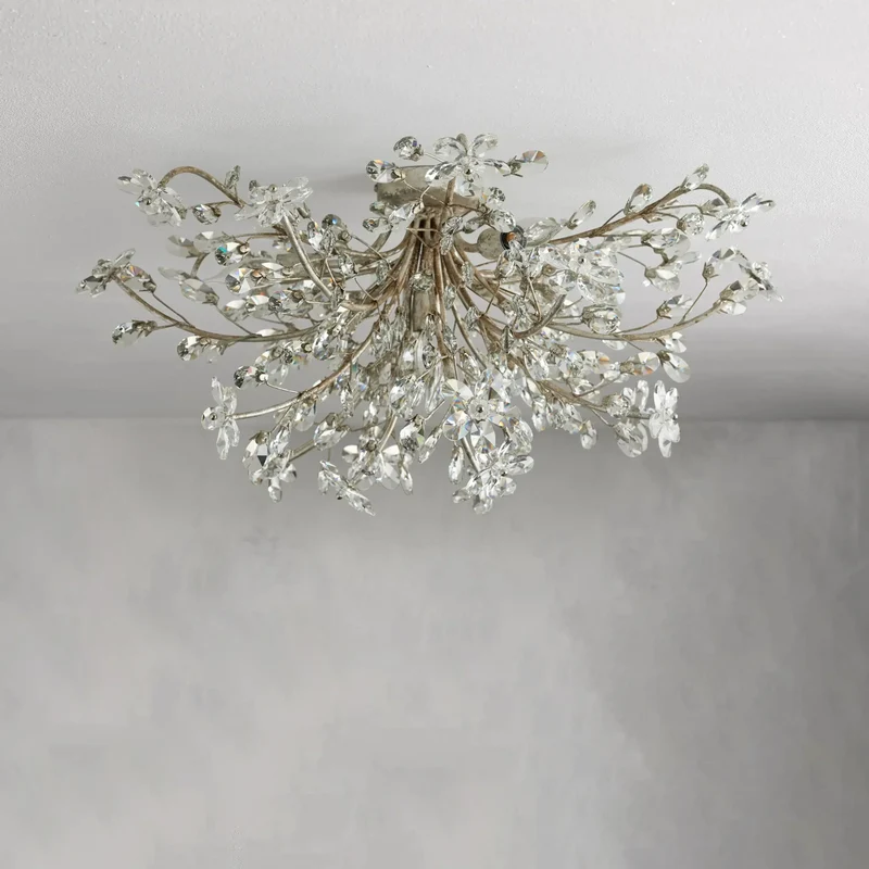 Kristallen Plafondlamp Ø70cm IJzer Handafgewerkt Bloesem Design Vier Lichtpunten Elegant Venetiaans Woonkamer | Sansoti