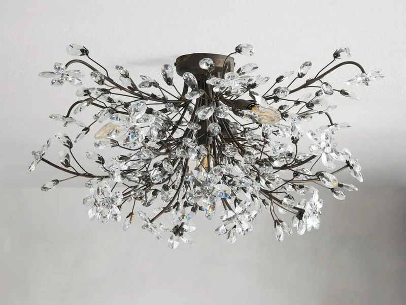 Kristallen Plafondlamp Ø70cm IJzer Handafgewerkt Bloesem Design Vier Lichtpunten Elegant Venetiaans Woonkamer | Sansoti