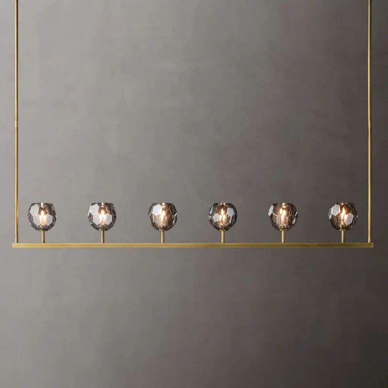 Lineaire Kroonluchter met Kristallen Bollen 152cm Messing Zwart Nikkel voor Eetkamer Woonkamer 6 Lichtpunten | Sansoti