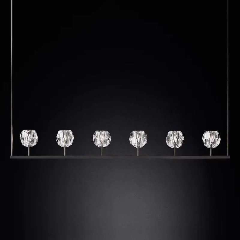 Lineaire Kroonluchter met Kristallen Bollen 152cm Messing Zwart Nikkel voor Eetkamer Woonkamer 6 Lichtpunten | Sansoti
