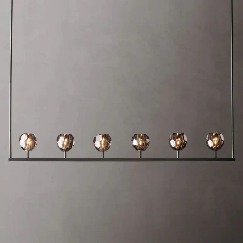 Lineaire Kroonluchter met Kristallen Bollen 152cm Messing Zwart Nikkel voor Eetkamer Woonkamer 6 Lichtpunten | Sansoti