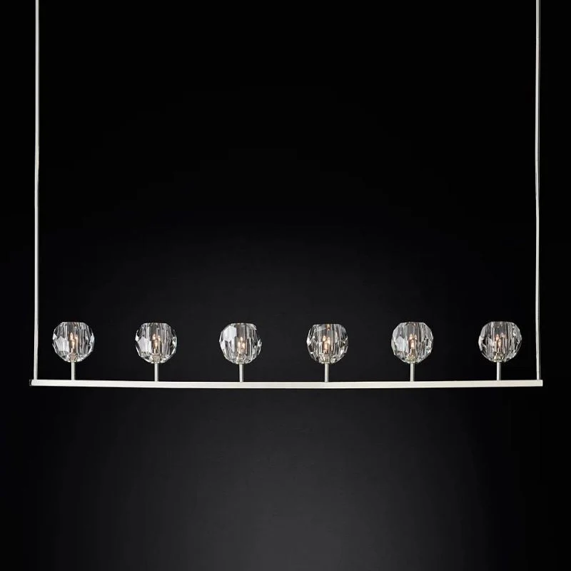 Lineaire Kroonluchter met Kristallen Bollen 152cm Messing Zwart Nikkel voor Eetkamer Woonkamer 6 Lichtpunten | Sansoti