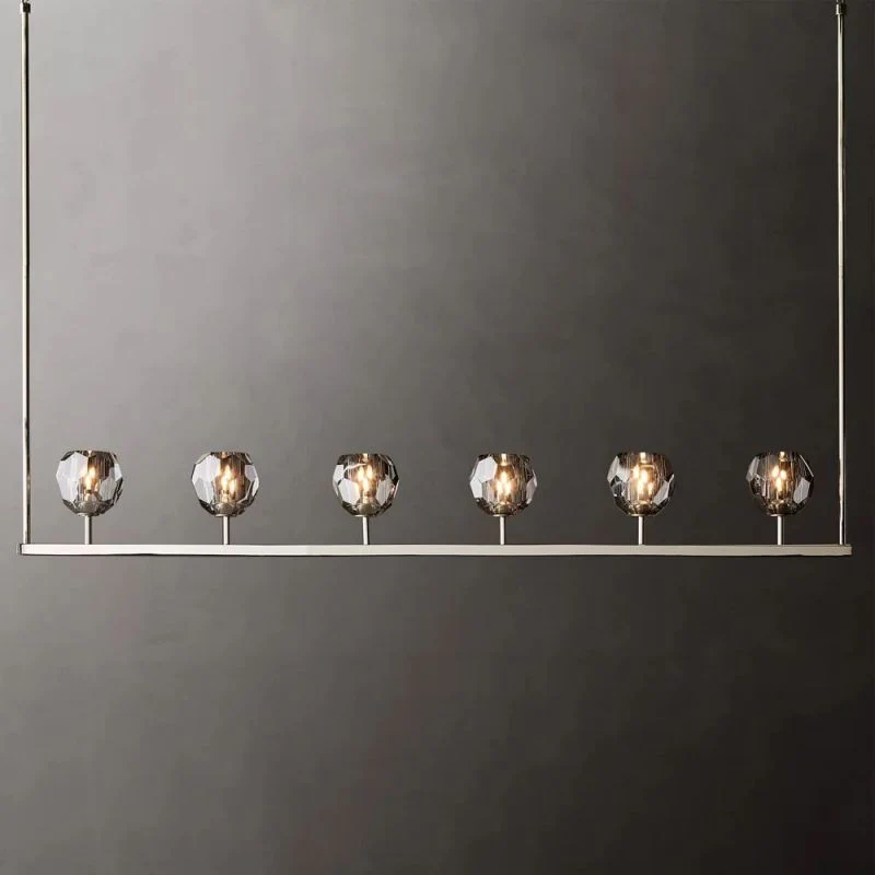 Lineaire Kroonluchter met Kristallen Bollen 152cm Messing Zwart Nikkel voor Eetkamer Woonkamer 6 Lichtpunten | Sansoti