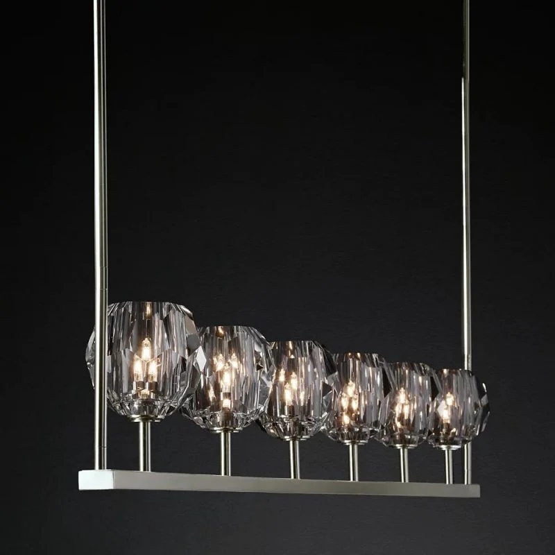 Lineaire Kroonluchter met Kristallen Bollen 152cm Messing Zwart Nikkel voor Eetkamer Woonkamer 6 Lichtpunten | Sansoti