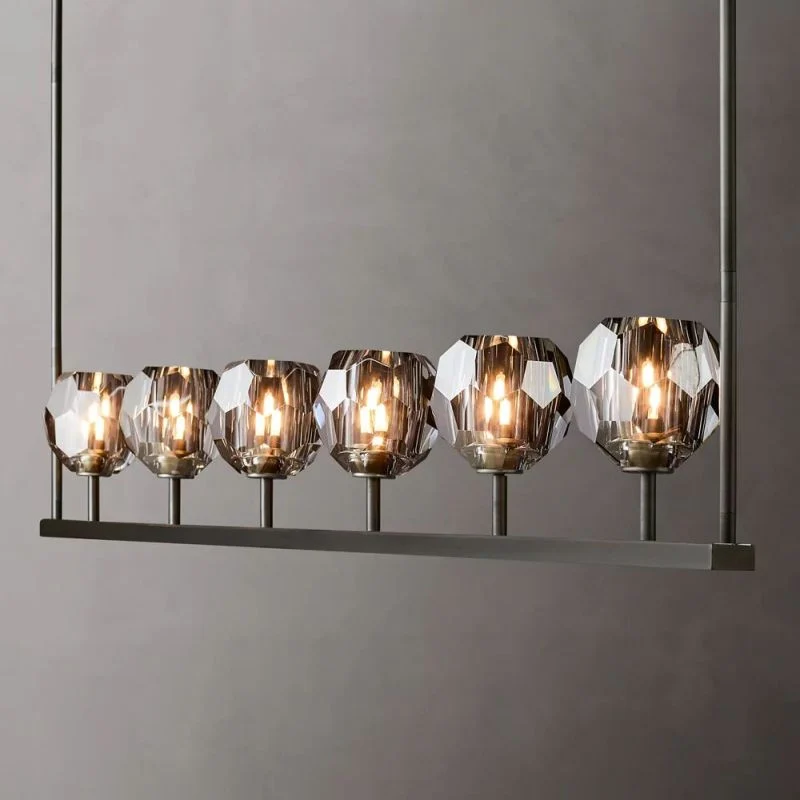 Lineaire Kroonluchter met Kristallen Bollen 152cm Messing Zwart Nikkel voor Eetkamer Woonkamer 6 Lichtpunten | Sansoti