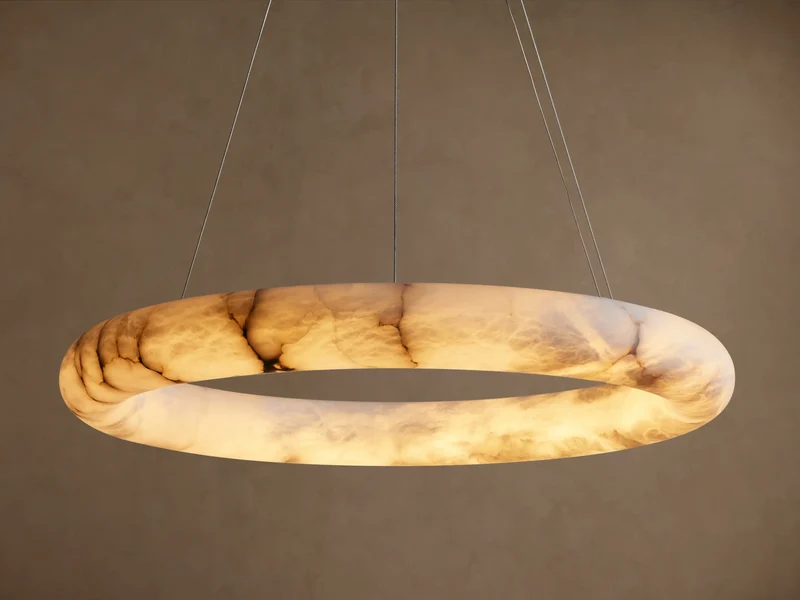 Ronde Kroonluchter Albast 91cm Dimbaar LED Geïntegreerd Hangend Plafondlamp Modern Design Woonkamer Eetkamer | Sansoti
