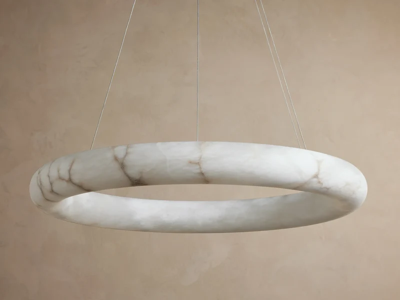Ronde Kroonluchter Albast 91cm Dimbaar LED Geïntegreerd Hangend Plafondlamp Modern Design Woonkamer Eetkamer | Sansoti