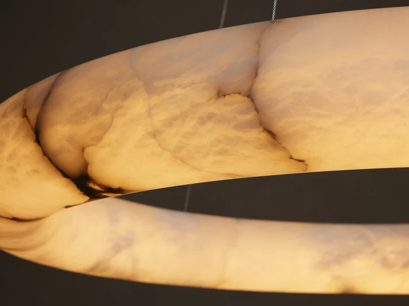 Ronde Kroonluchter Albast 91cm Dimbaar LED Geïntegreerd Hangend Plafondlamp Modern Design Woonkamer Eetkamer | Sansoti