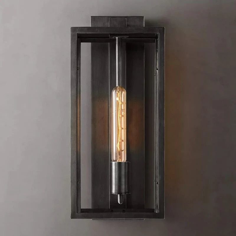 Industriële Wandlamp Staal Glas 18-28cm Vintage Lantaarn Zwart Messing Tin Retro Verlichting Woonkamer Slaapkamer | Sansoti