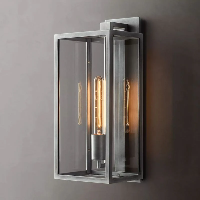 Industriële Wandlamp Staal Glas 18-28cm Vintage Lantaarn Zwart Messing Tin Retro Verlichting Woonkamer Slaapkamer | Sansoti