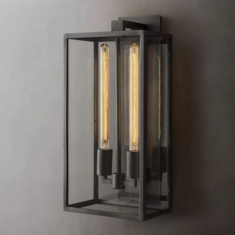 Industriële Wandlamp Staal Glas 18-28cm Vintage Lantaarn Zwart Messing Tin Retro Verlichting Woonkamer Slaapkamer | Sansoti