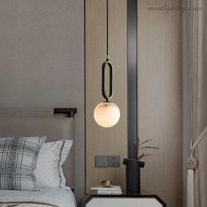 Hanglamp Ovaal Natuursteen Melkwit Warm Licht Eetkamer Woonkamer Slaapkamer Scandinavisch Minimalistische Verlichting | Sansoti