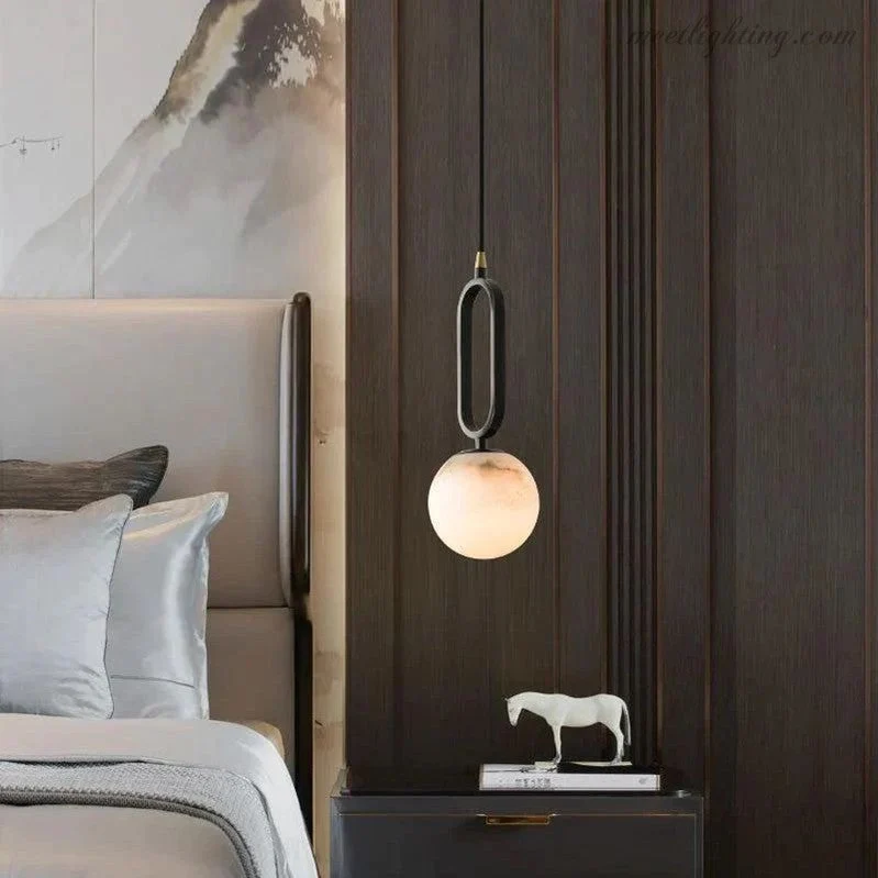 Hanglamp Ovaal Natuursteen Melkwit Warm Licht Eetkamer Woonkamer Slaapkamer Scandinavisch Minimalistische Verlichting | Sansoti