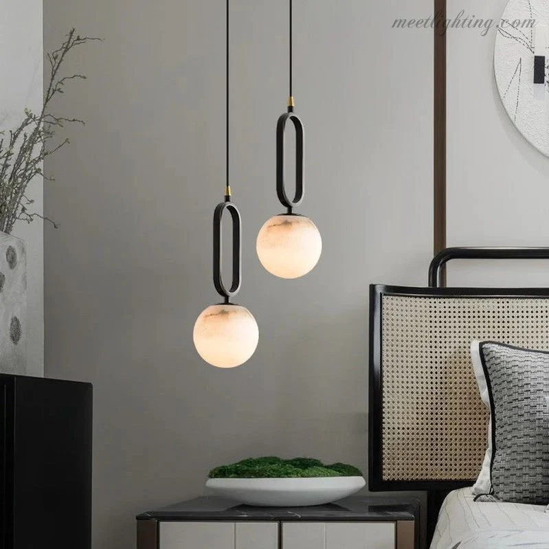 Hanglamp Ovaal Natuursteen Melkwit Warm Licht Eetkamer Woonkamer Slaapkamer Scandinavisch Minimalistische Verlichting | Sansoti