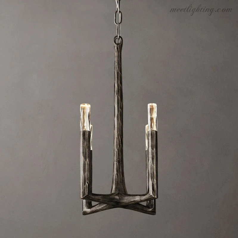 Hanglamp Handgesmeed Metaal Ø30cm Glas 4 Lichtpunten Keukeneiland Eettafel Dimbaar G9 Sfeerverlichting | Sansoti