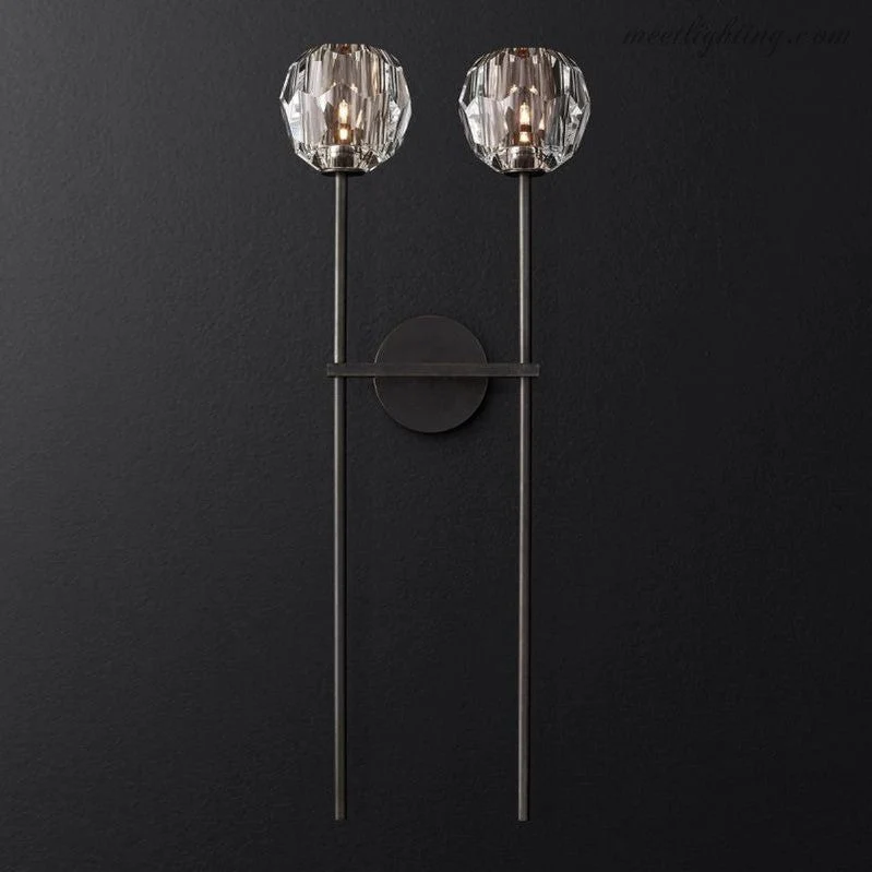 Dubbele Wandlamp met Kristalglazen Bollen Messing 71cm Hoog Handgeslepen Luxe Verlichting Modern Woonkamer | Sansoti