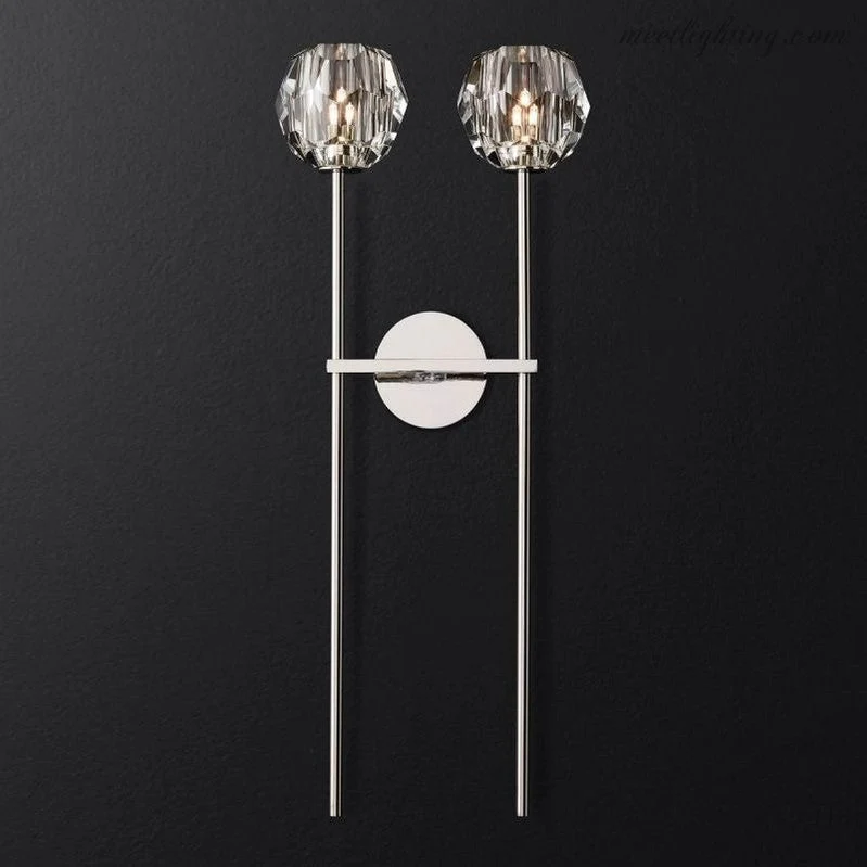Dubbele Wandlamp met Kristalglazen Bollen Messing 71cm Hoog Handgeslepen Luxe Verlichting Modern Woonkamer | Sansoti