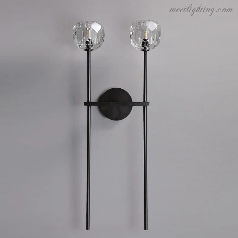 Dubbele Wandlamp met Kristalglazen Bollen Messing 71cm Hoog Handgeslepen Luxe Verlichting Modern Woonkamer | Sansoti