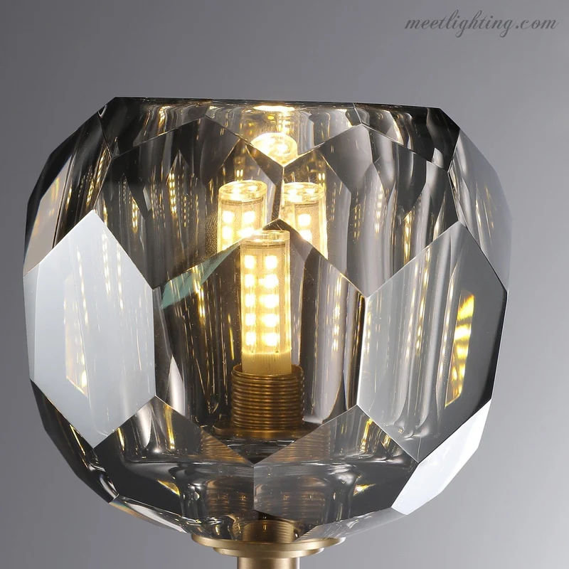 Dubbele Wandlamp met Kristalglazen Bollen Messing 71cm Hoog Handgeslepen Luxe Verlichting Modern Woonkamer | Sansoti