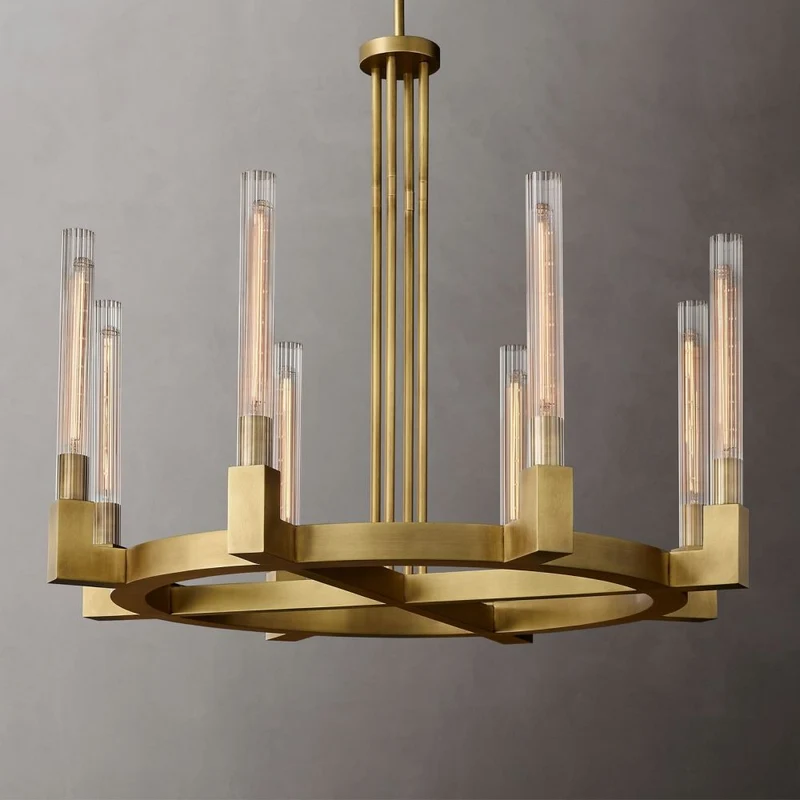 Ronde Kroonluchter met Geribbeld Glas en Messing voor Eetkamer Woonkamer Slaapkamer Entree Hal Modern | Sansoti