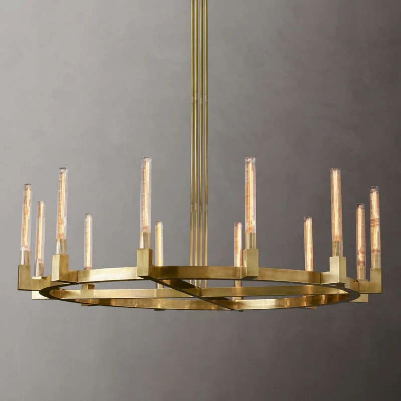 Ronde Kroonluchter met Geribbeld Glas en Messing voor Eetkamer Woonkamer Slaapkamer Entree Hal Modern | Sansoti