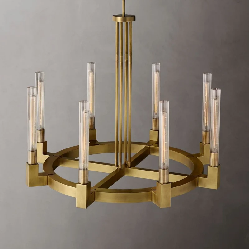 Ronde Kroonluchter met Geribbeld Glas en Messing voor Eetkamer Woonkamer Slaapkamer Entree Hal Modern | Sansoti