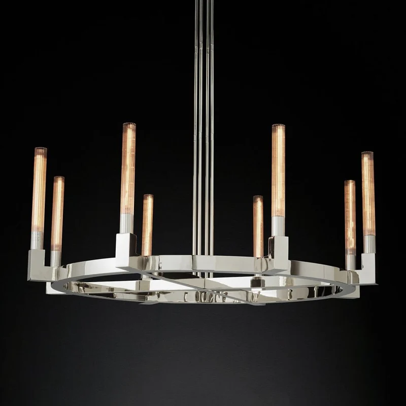 Ronde Kroonluchter met Geribbeld Glas en Messing voor Eetkamer Woonkamer Slaapkamer Entree Hal Modern | Sansoti