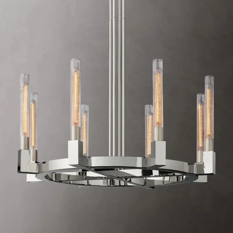 Ronde Kroonluchter met Geribbeld Glas en Messing voor Eetkamer Woonkamer Slaapkamer Entree Hal Modern | Sansoti