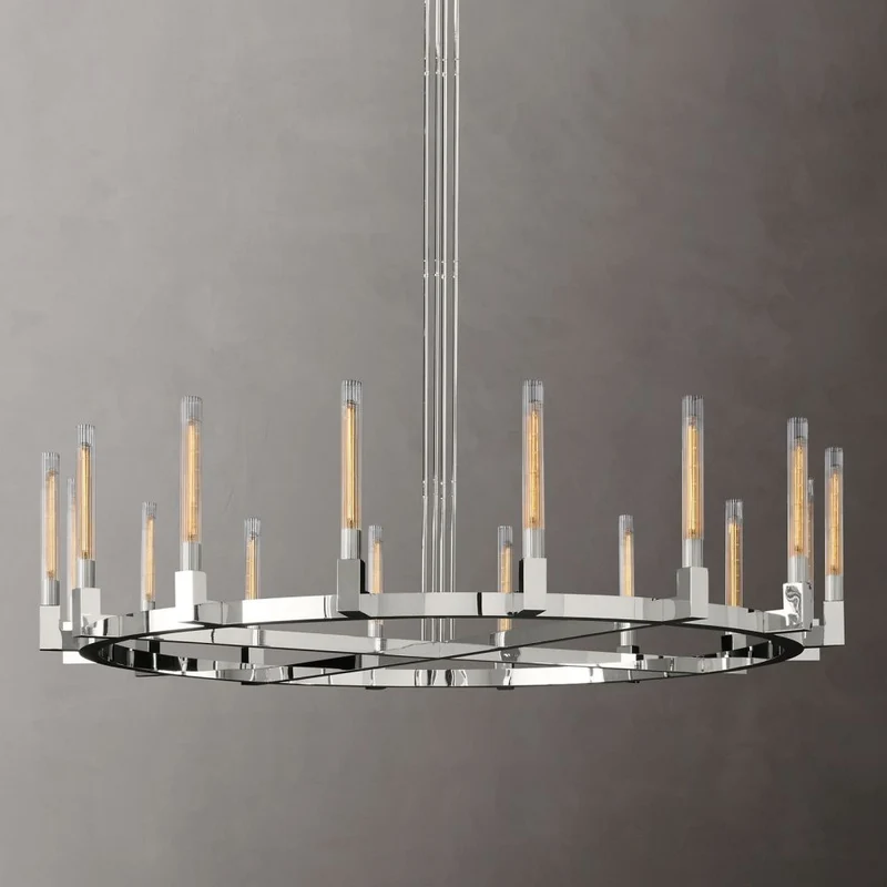 Ronde Kroonluchter met Geribbeld Glas en Messing voor Eetkamer Woonkamer Slaapkamer Entree Hal Modern | Sansoti