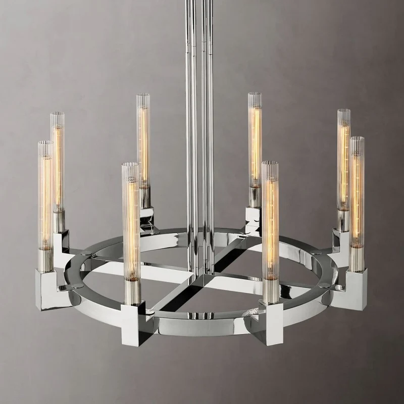 Ronde Kroonluchter met Geribbeld Glas en Messing voor Eetkamer Woonkamer Slaapkamer Entree Hal Modern | Sansoti