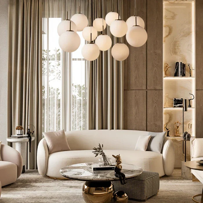 Moderne Lineaire Kroonluchter met Glazen Bollen LED-verlichting voor Eetkamer Woonkamer Eettafel Hangverlichting | Sansoti