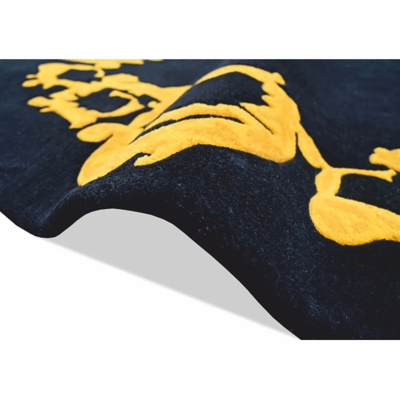 Casa Padrino Luxus Wollteppich Schwarz / Gold Ø 175 cm - Luxus Interior