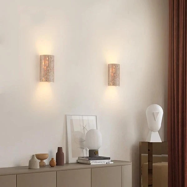 Travertijn Wandlamp Cilinder E27 Natuursteen Verlichting Voor Gang Slaapkamer Woonkamer 16.5cm Hoog Sfeervol | Sansoti