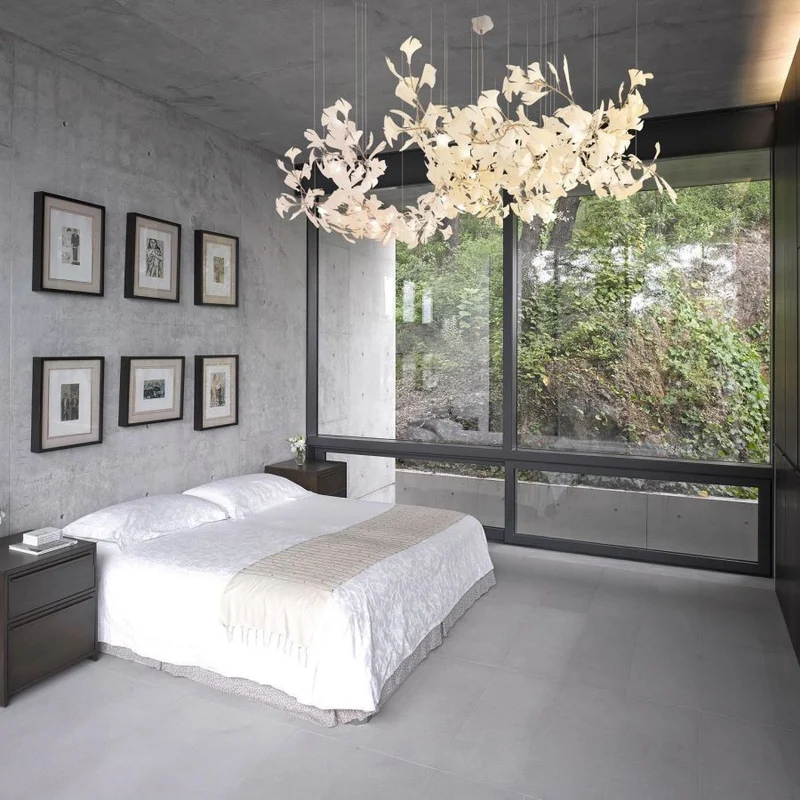 Kroonluchter Keramiek Ginkgo Bladeren Lineair Design Hanglamp Eetkamer Woonkamer Porselein Messing Verlichting | Sansoti