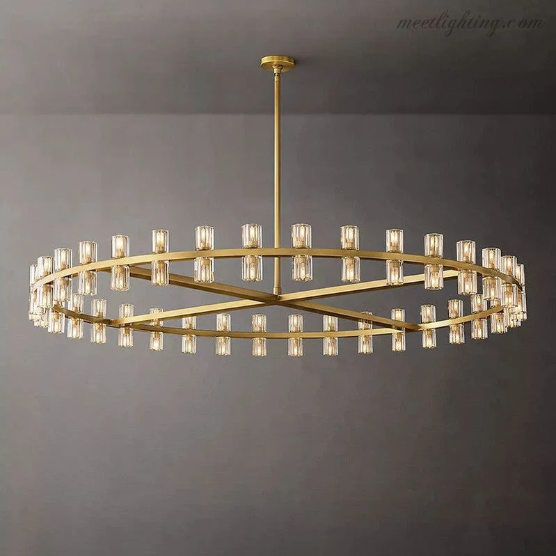 Ronde Kristallen Kroonluchter 152cm 72 Lichtpunten Messing Zwart Nikkel Eetkamer Woonkamer Luxe Verlichting | Sansoti