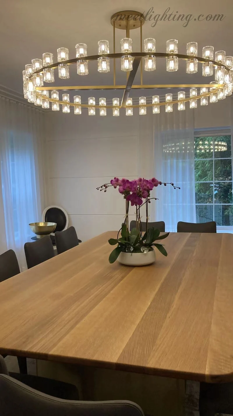 Ronde Kristallen Kroonluchter 152cm 72 Lichtpunten Messing Zwart Nikkel Eetkamer Woonkamer Luxe Verlichting | Sansoti